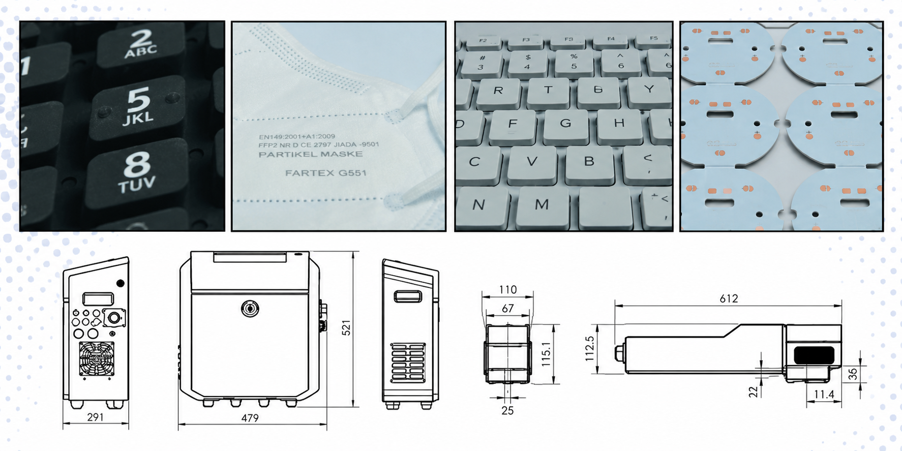 UV Laser Marking System CM 800U Samples and Machine Drawing